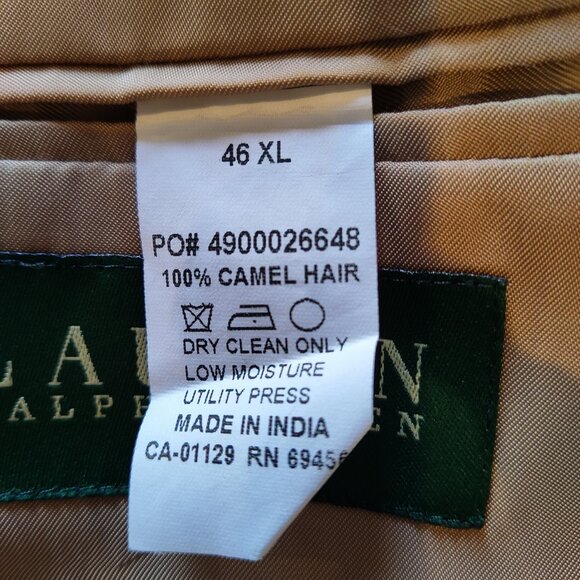 Lauren Ralph Lauren Men's 100% Camelhair Blazer Size 46 XL Extra Long - Picture 9 of 9
